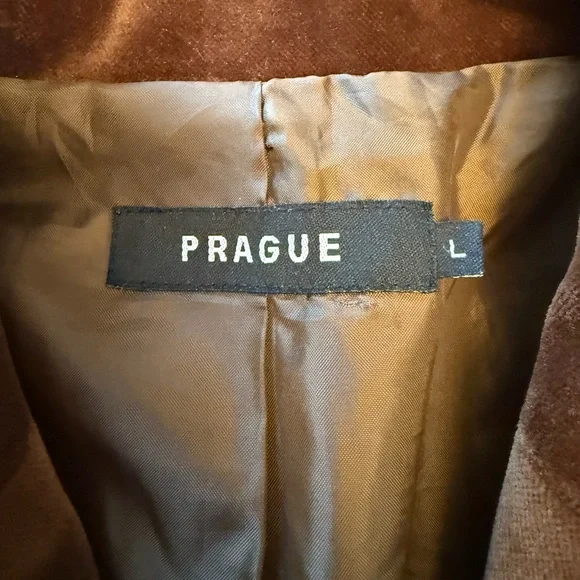 Vintage Prague Brown Velvet Belted Blazer Jacket - Women L - Picture 6 of 10